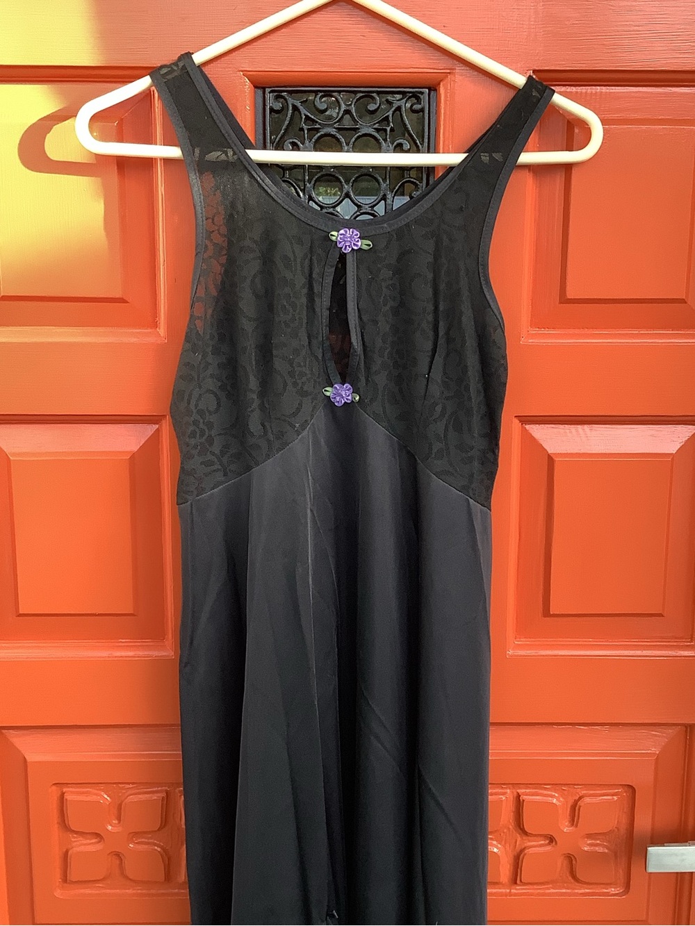 Sexy Vintage Chemise Black Lace Peek a Boo Bodice Sheer Nylon Long Gown